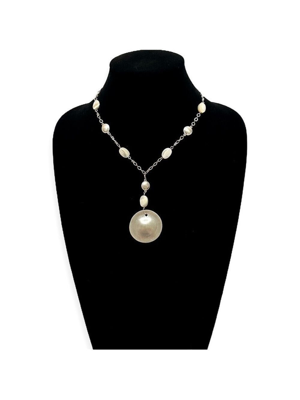 White House Black Market Pearlized Bead Pendant Necklace Silver Tone NWOT